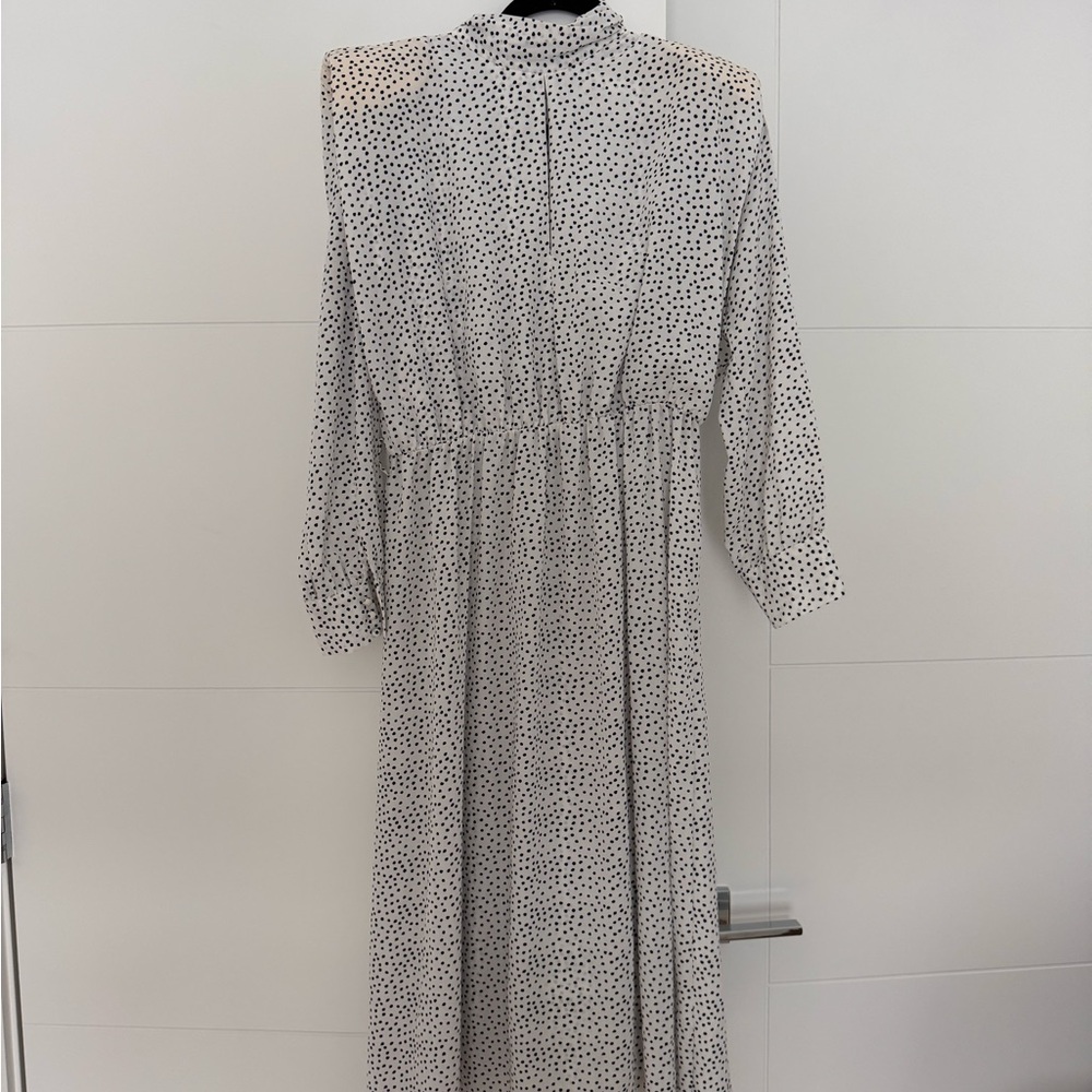 Zara White Midi Dress with Black Polka Dots